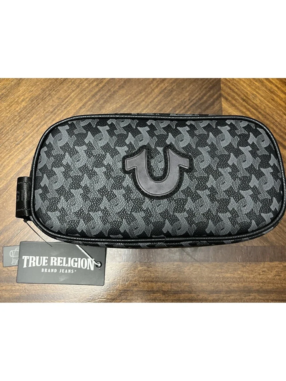 True Religion Coda Toiletry Bag Mens Black Horseshoe Logo + Travel Bottles NWT
